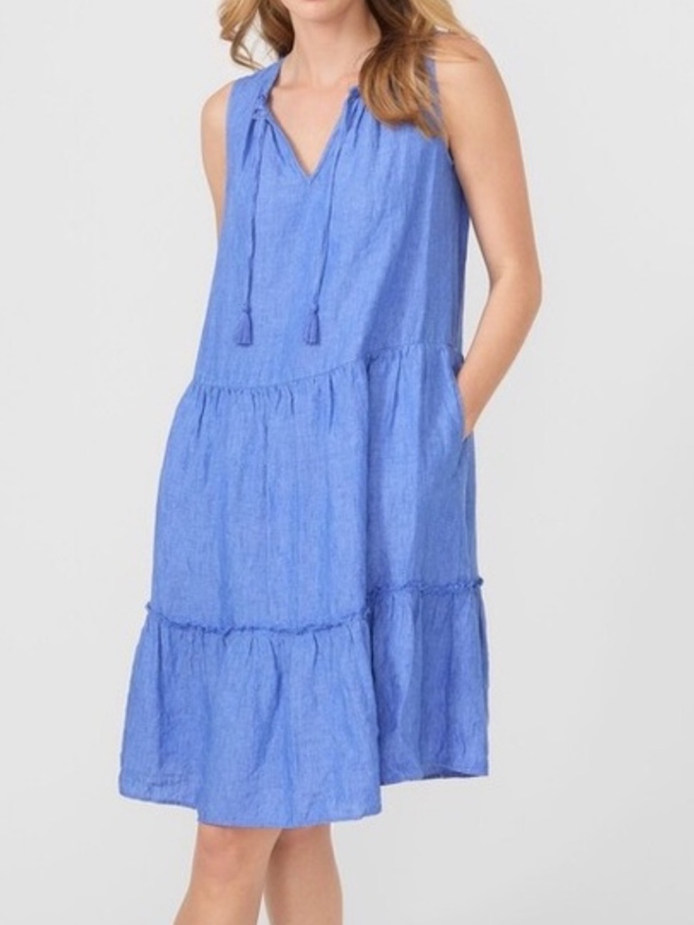 J. McLaughlin Chambray Tiered Linen Mini Dress